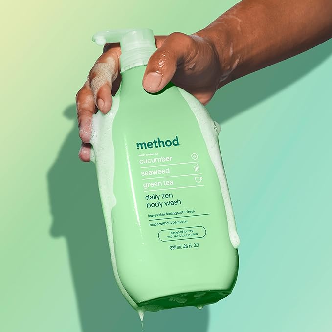 method Body Wash, Daily Zen - Leaves Skin Feeling Soft & Moisturized, Made Without Parabens, Notes of Cucumber, Seaweed & Green Tea, 28 Fl Oz