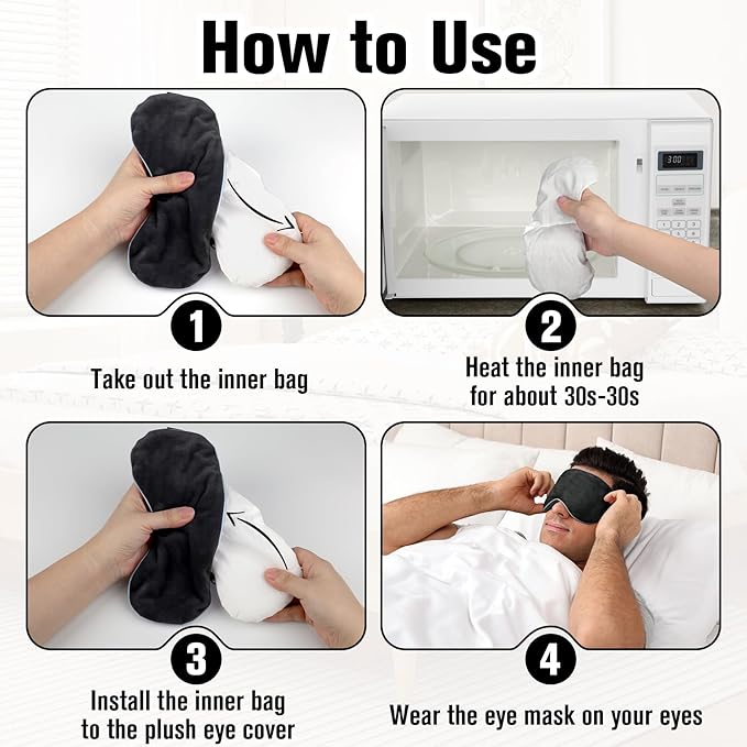 BeHoomi Heated Eye Mask, Weighted Sleep Mask Warm Compress for Eyes, Cooling Eye Mask for Sleeping, Reusable Eye Masks for Home, Office, Hot and Cold for Eye Relaxation, Gifts for Women (Black)
