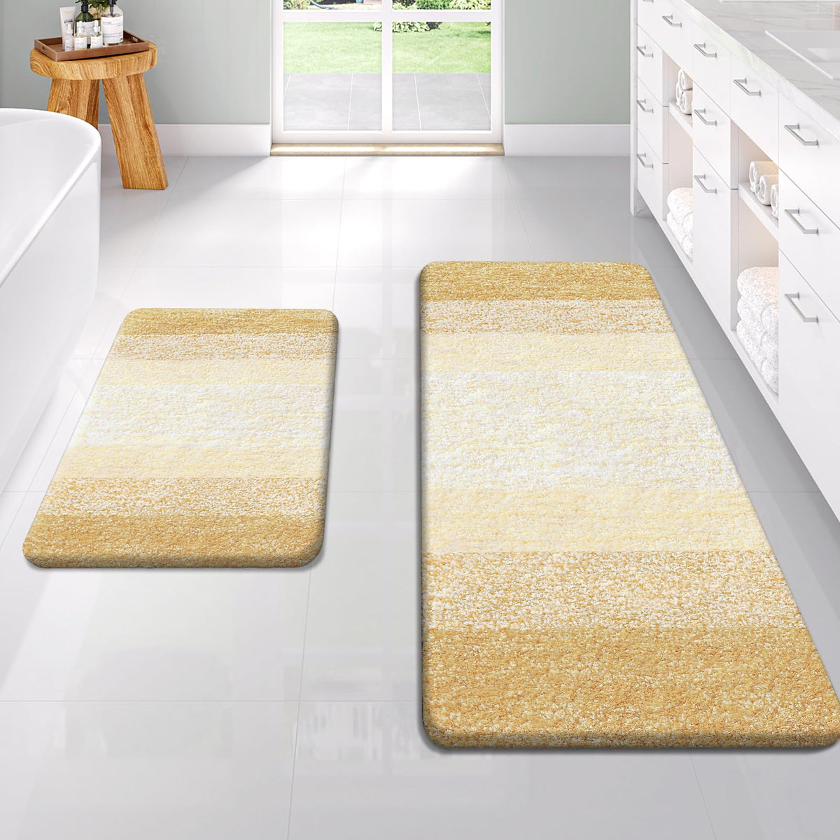 OLANLY Micorfiber Bathroom Rug Set 2 Piece, Soft Absorbent Bath Mats, Red