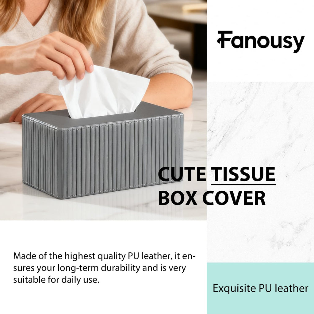 Larger Tissue Box Cover, Modern PU Leather Rectangular Facial Tissue Holder, Minimalist Tissue Organizer/Dispenser, Napkin Storage Box for Bathroom,Vanity Countertop, Nightstand, Office, Home Decor