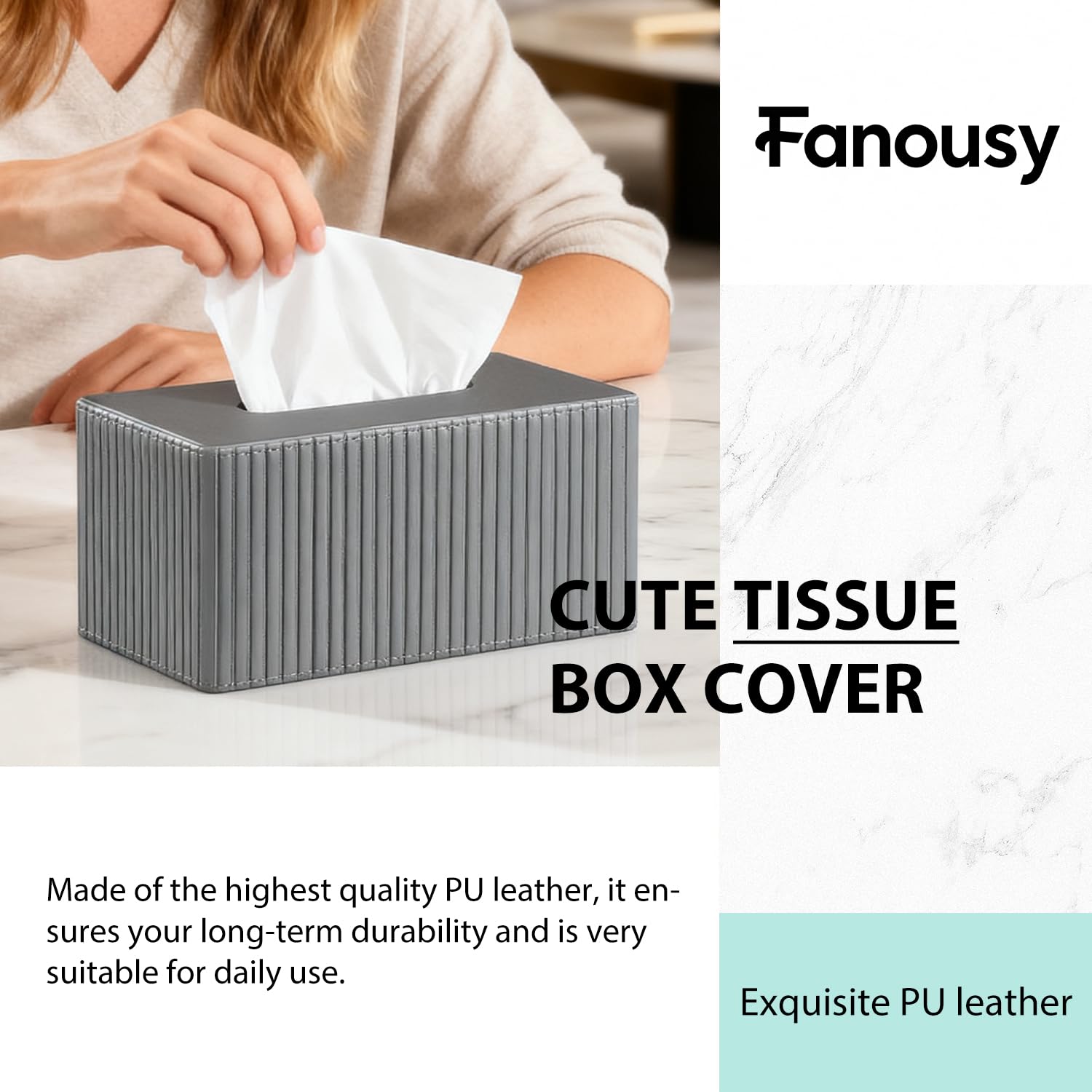 Larger Tissue Box Cover, Modern PU Leather Rectangular Facial Tissue Holder, Minimalist Tissue Organizer/Dispenser, Napkin Storage Box for Bathroom,Vanity Countertop, Nightstand, Office, Home Decor