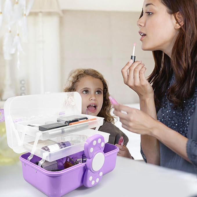 10.6in 3-Layer Multipurpose Storage Box Art Craft Organizer Storage Box Kids Clear Plastic Portable Storage Box/Tool Box with Handle for Sewing,Cosmetic,Medicine,Nail,Hair Accessories