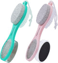 YIOYOODA Foot File Callus Remover 5-in-1, 2 Pcs Feet Scraper Pedicure Tools with Pumice Stone, Scrubber Brush, Stainless Steel Foot Rasp and Sand Paper Debris Catcher, Multi Purpose, Pink Cyan