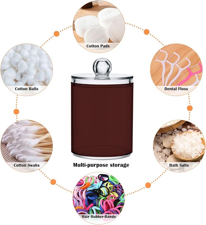 Indian Red Qtip Holder Organizer Dispenser Cotton Swabs Cans Plastic Jars with Lid Set 2 Pack Bathroom Storage Canister for Cotton Ball Floss Cotton Pads