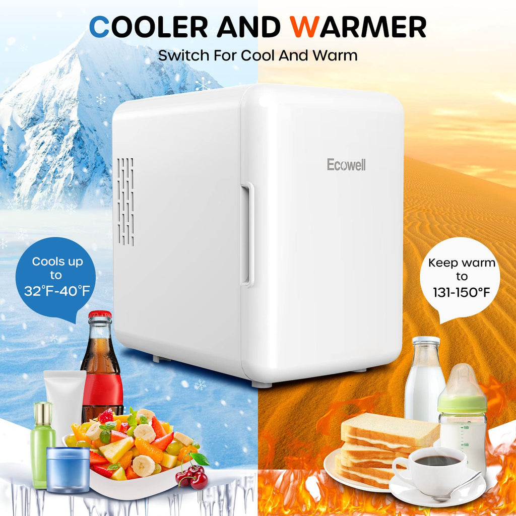Ecowell WRE100 Mini Bedroom, 4L/6 Can Skincare Fridge, AC/DC Portable Compact Small Refrigerator for Office Dorm Car Desk for Skin Care Makeup Cosmetic, White