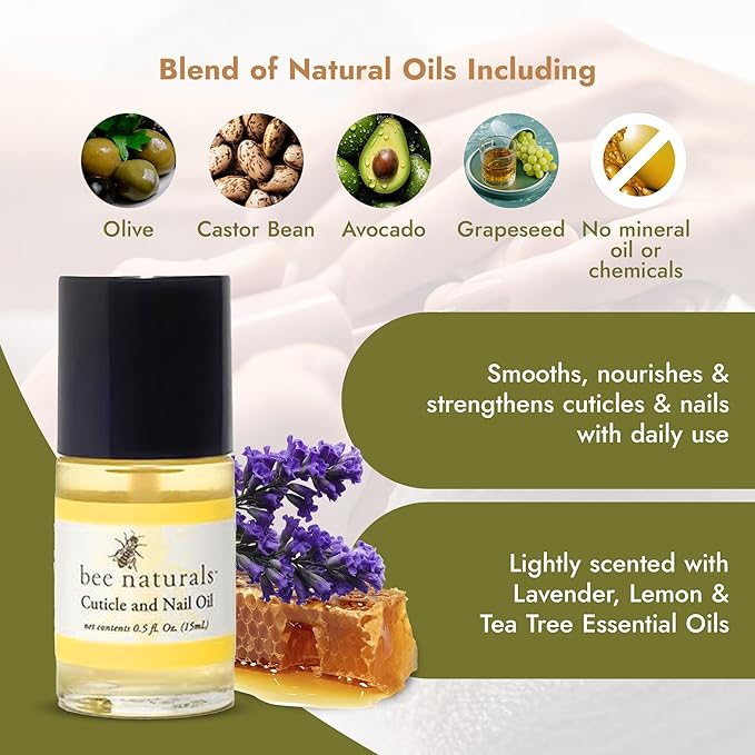 Bee Naturals Nail & Cuticle Oil 0.5 oz - Heals Cracked Nails & Rigid Cuticles, Deep Moisture with Avocado and Castor Oils