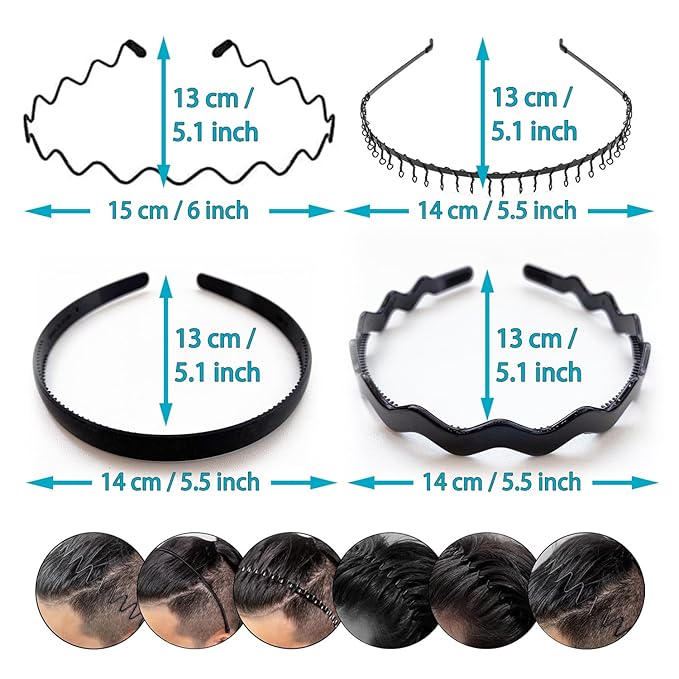 Metal Hair Band, Metal Fashion Hair Bands, Unisex Black Headbands, Wavy Headband Perfect for Outdoor Sports and Daily Use (10 Pack)
