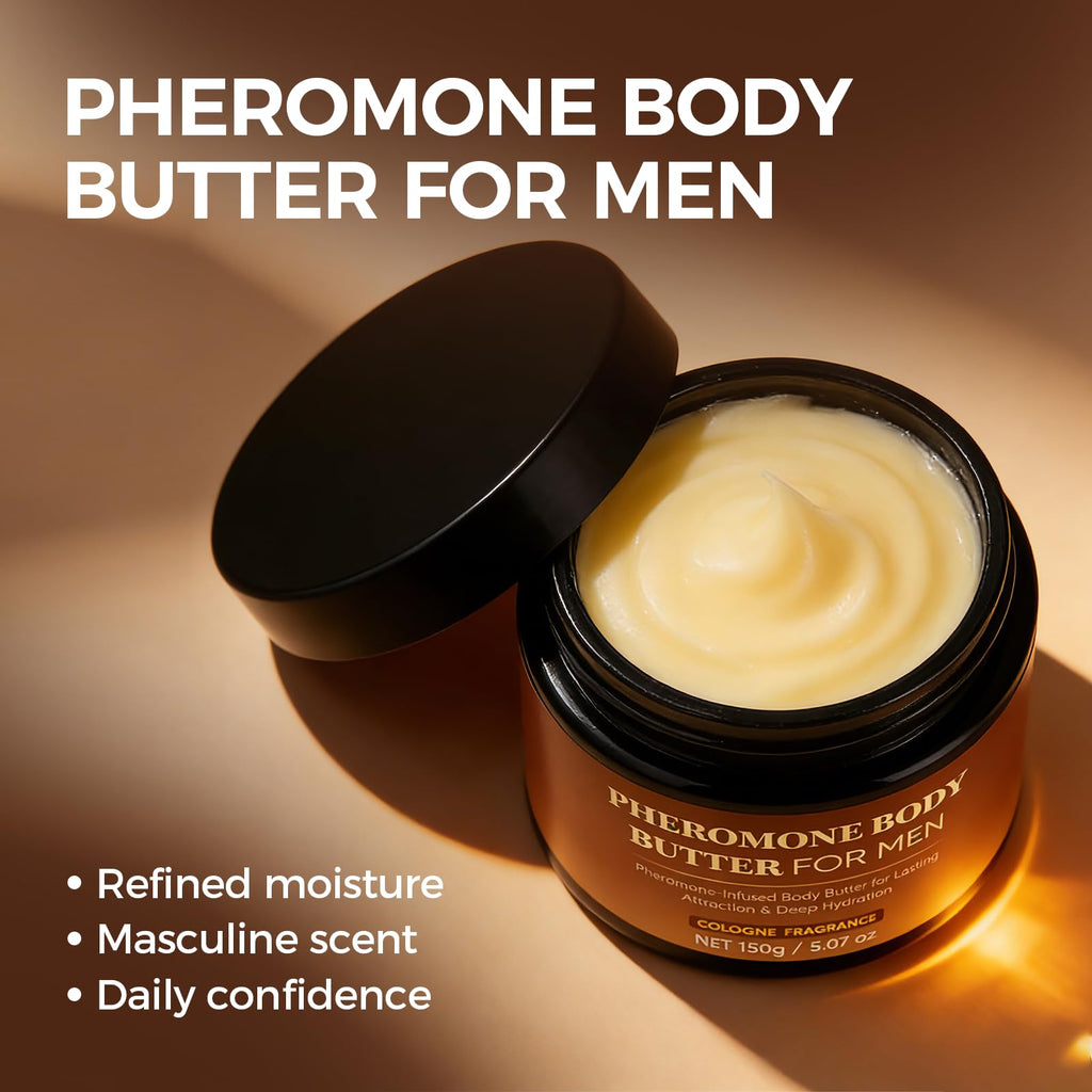 RTQSU Pheromone Body Butter For Men, Skin body butter for men with Shea Butter, Cocoa Butter & Coconut Oil, Alcohol-Free, Vega, Long-Lasting Masculine Scent, Non-Greasy