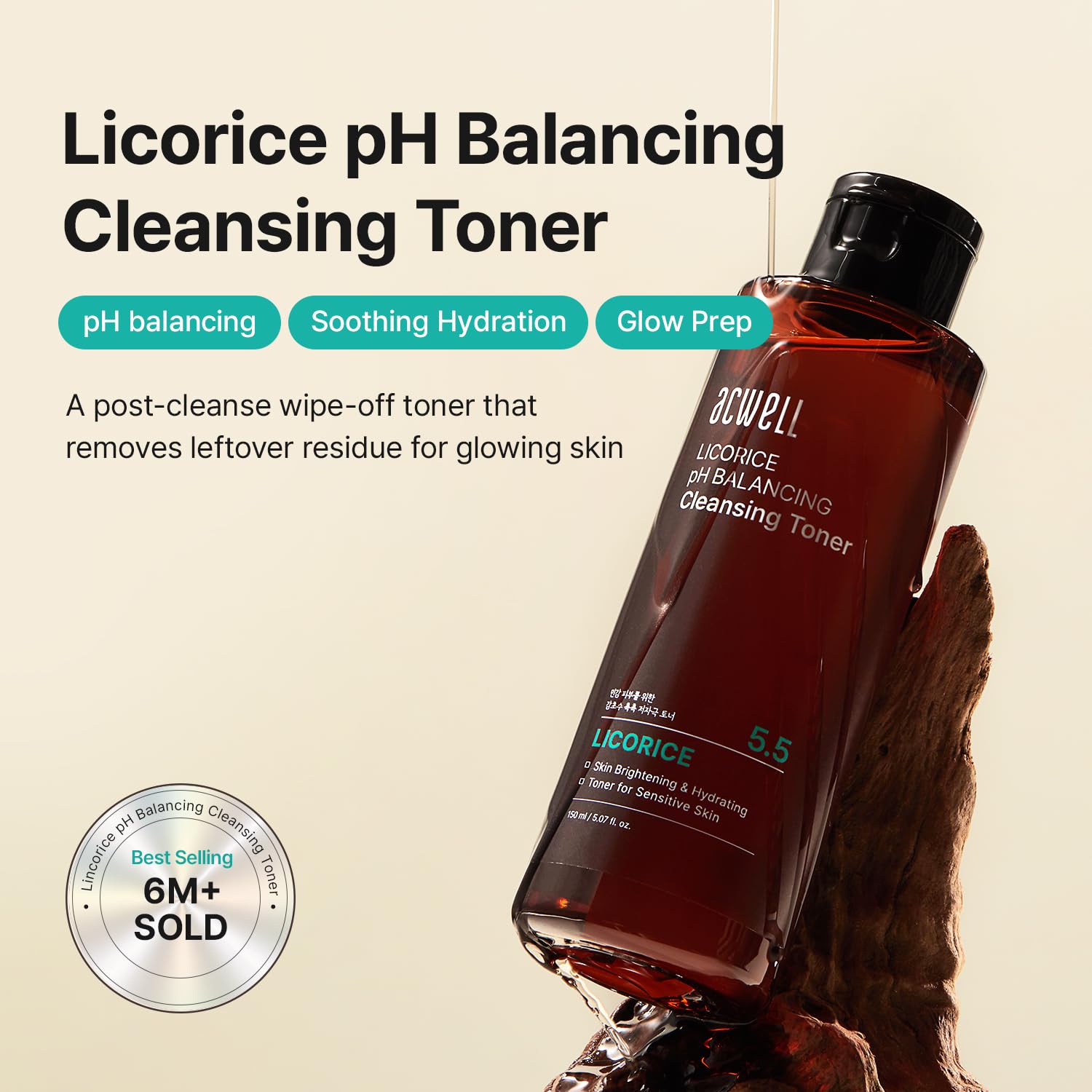 ACWELL Licorice pH 5.5 Balancing Cleansing Toner - Alcohol-Free Korean Face Toner and Astringent, Hydrating Clarifying Formula for Dull and Combination Skin, 10.14 fl.oz.