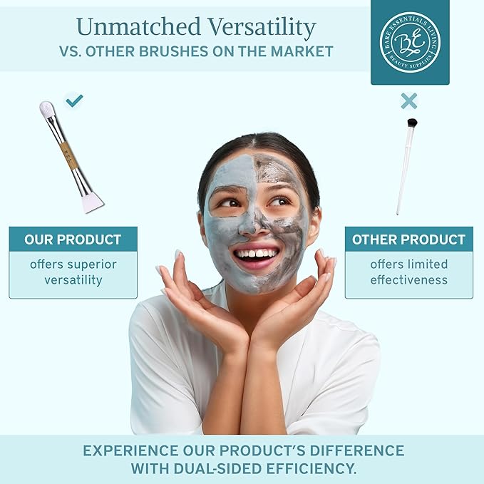 Bare Essentials Living - Clay Face Mask Brush (1 Pack, Bamboo) Dual Soft Silicone Face Mask Applicator Brush Tool, Great Facial Essentials, Moisturizer Applicator & Skincare Brush for Facials