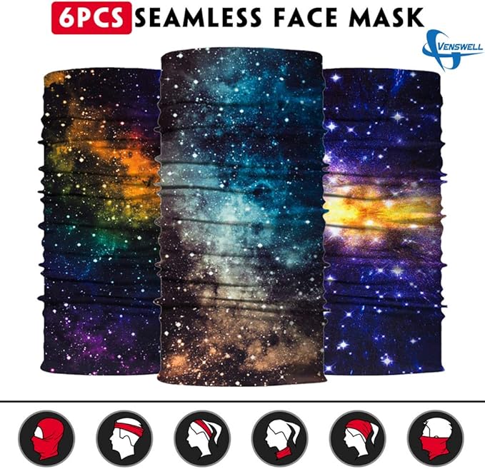 Neck Gaiter Mask, Sun Mask, Rave Bandana Face Mask, Seamless Face Scarf, Headband for Men Women (A-Bling Star)