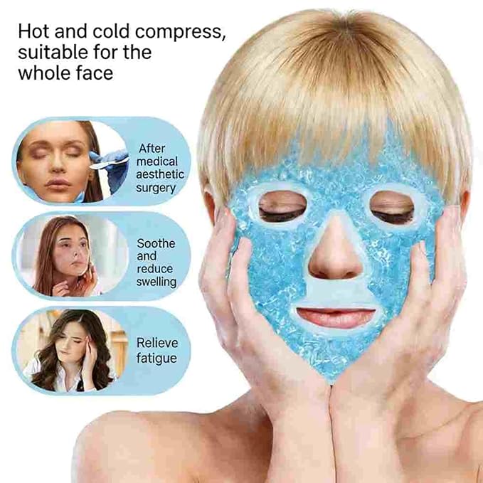 Cold Face Eye Mask Ice Pack Reduce Facial Puff, Dark Circles, Gel Beads Hot Heat Cold Compress Pack, Face SPA for Woman Sleeping, Pressure, Headaches (Blue(1*face Mask+1* Eye Mask))