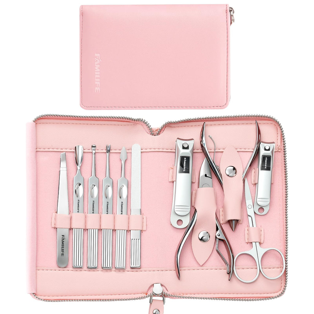 FAMILIFE Stainless Steel Manicure Set 11-in-1 Professional Nail Clipper Kit