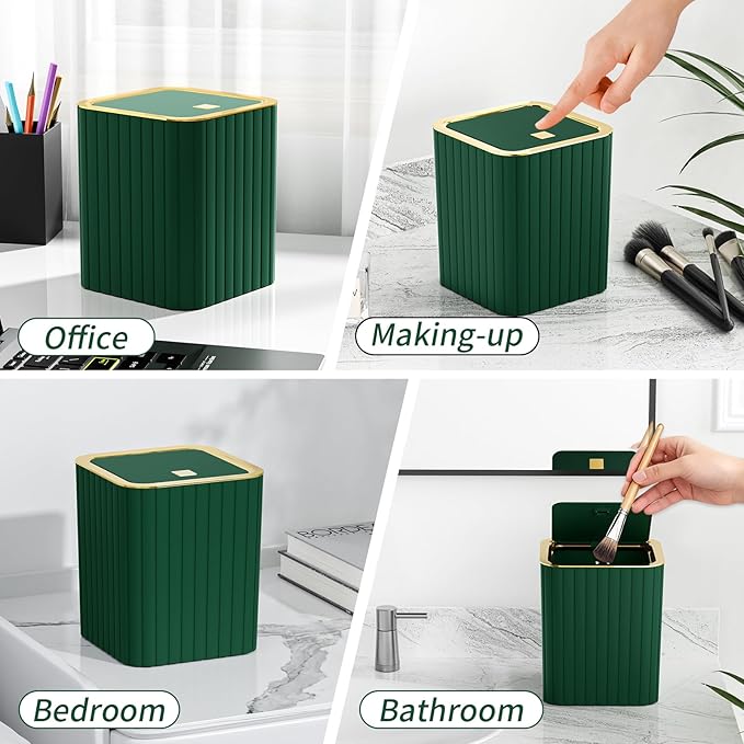 InnJoey Bathroom Accessory Set - Bathroom Set, 12PC Bathroom Accessories Set, Dark Green Bathroom Accessories Set, Mini Trash Can, Toilet Brush, Trash Can & Soap Dispenser