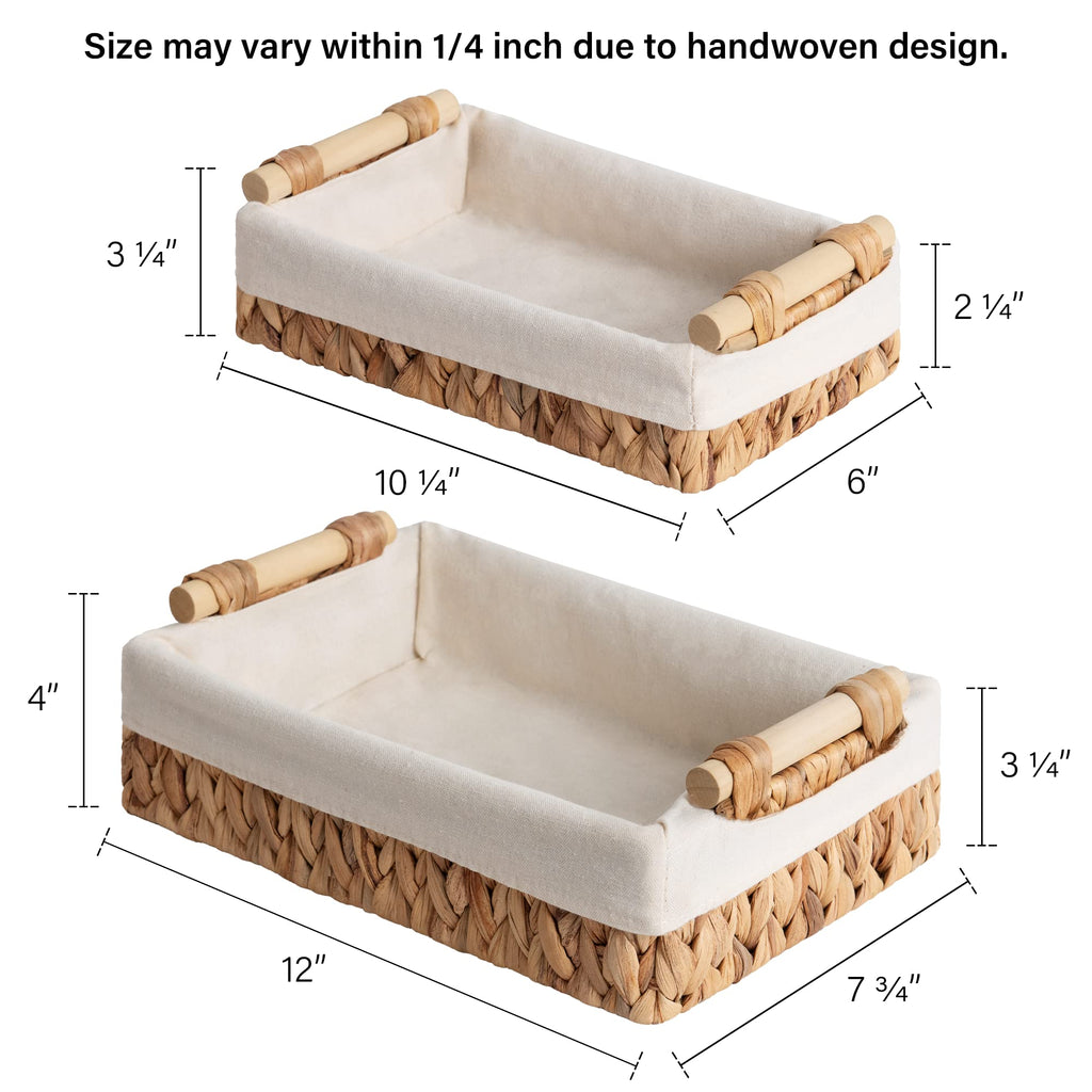 StorageWorks Small Baskets for Organizing, Wicker Bathroom Basket for Toilet Tank Top with Liner, Natural Water Hyacinth, Set of 2