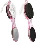 Foot File Callus Remover 4-in-1, 2 Pcs Feet Scraper Pedicure Tools with Pumice Stone, Scrubber Brush, Foot Rasp and Sand Paper, Double Sided Multi Purpose, Clear Pink