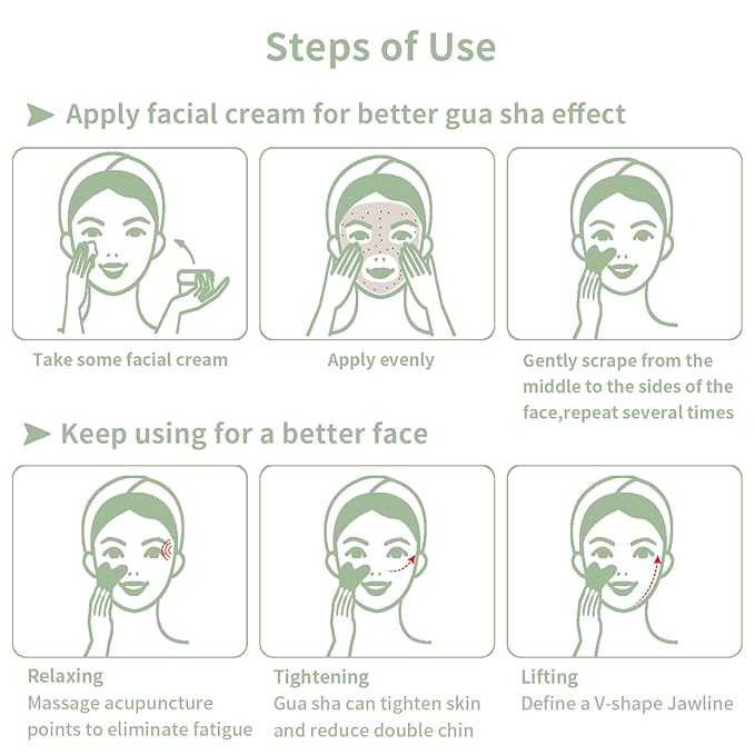Gua Sha Facial Tools, Jade Guasha Tool for Face & Eye Gua Sha Stone for Puffiness Reducing & Jawline Sculpting Face Stone Gua Sha Tools for Skin Care Woman GuaSha Stone Tool, Green