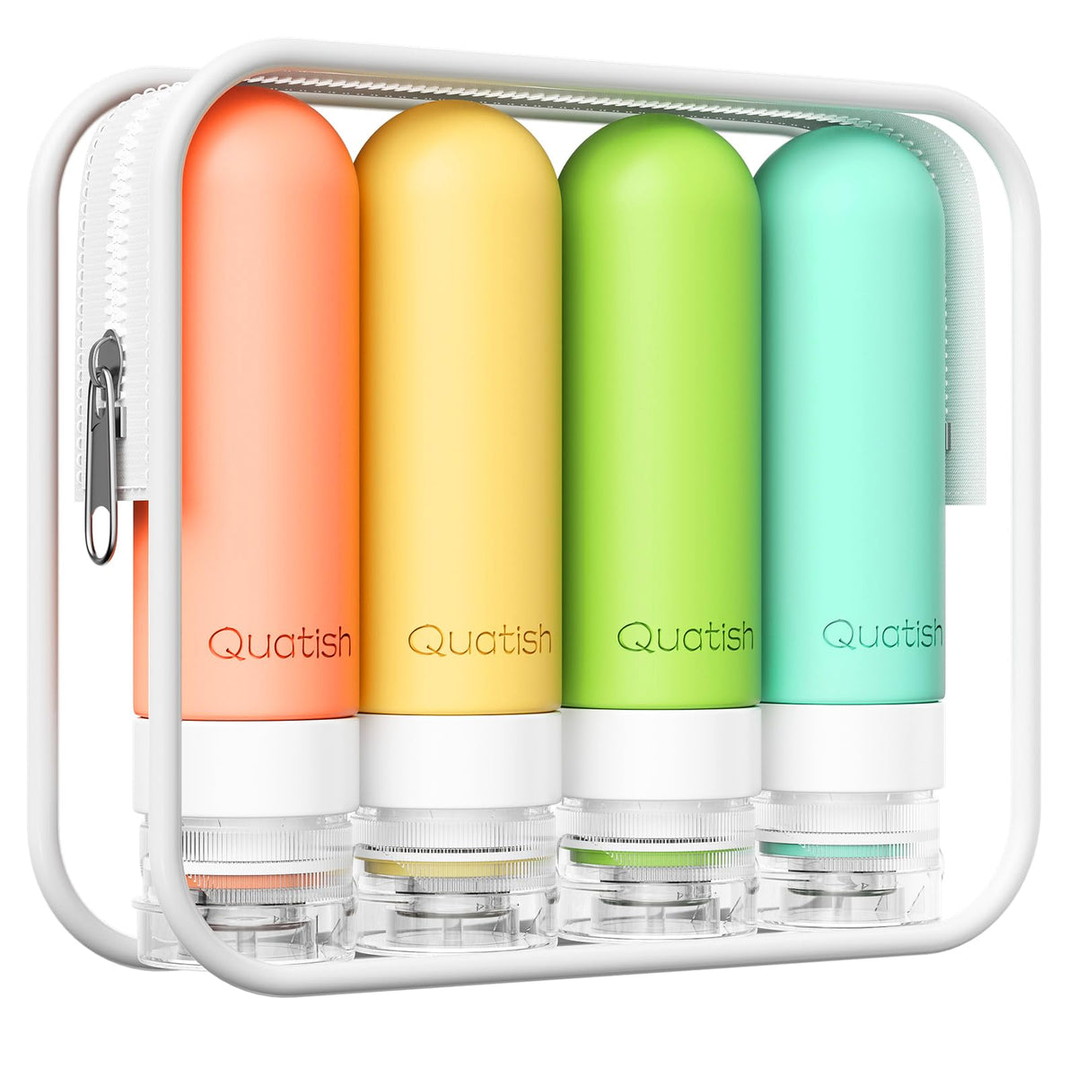 Quatish Travel Bottles for Toiletries, Original Patented Leak Proof Travel Size Containers, 3 oz Tsa Approved Silicone Shampoo and Conditioner Bottles, 4 Pack, Brown