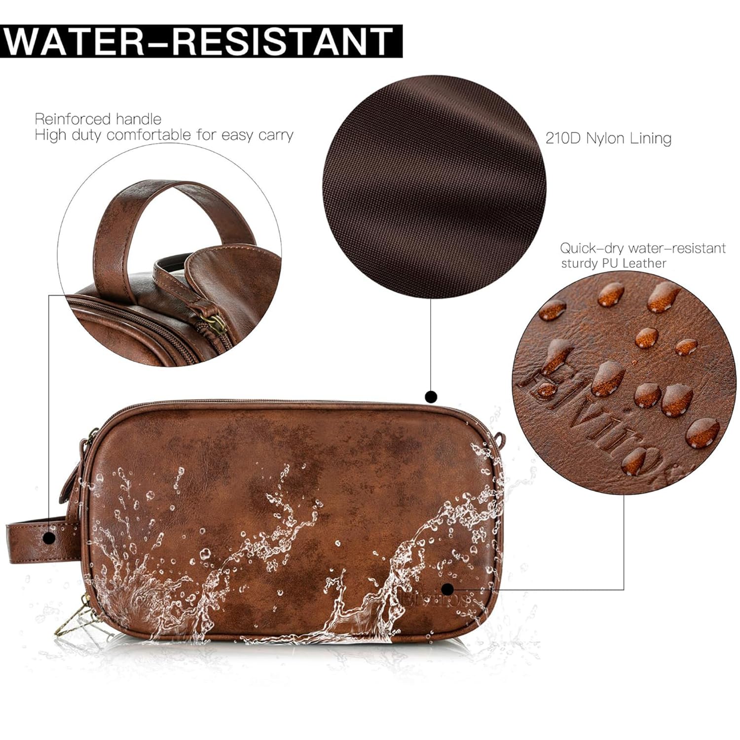 Elviros Toiletry Bag for Men, Large Travel Shaving Dopp Kit Water-resistant Bathroom Toiletries Organizer PU Leather Cosmetic Bags