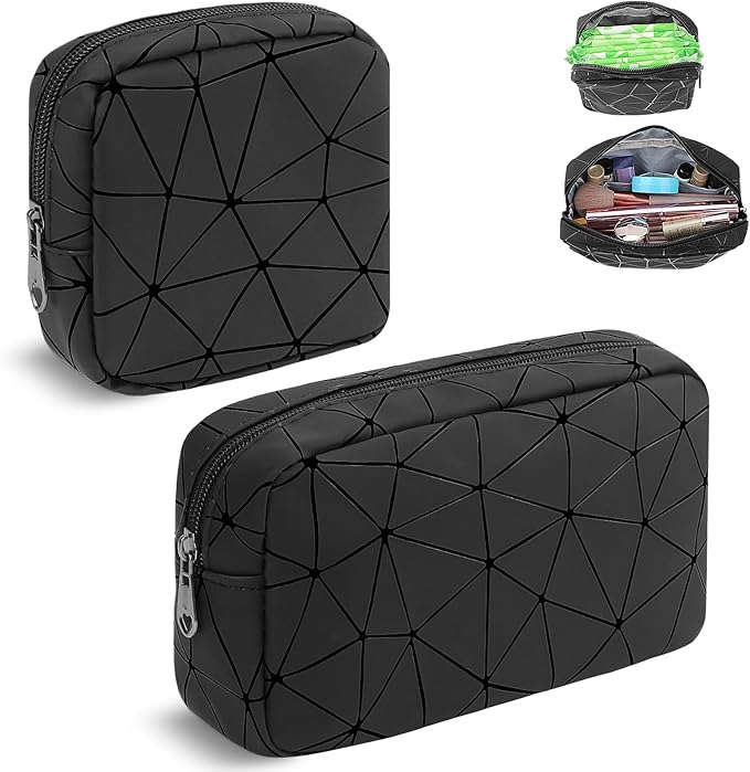 Likesing Period Bag for Teen Girls, Leather Sanitary Napkin Storage Bag, Portable Menstrual Pad Bag Period Pads Pouch, Small Make Up Bags(Black*G)