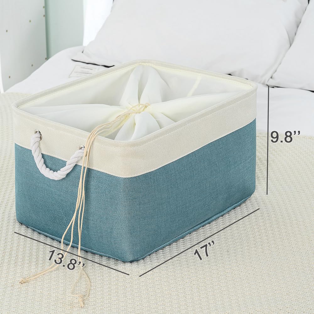 TheWarmHome Storage Baskets for Organizing - Extra Large 3 Pack 17x14x10 inch Storage Bins for Shelves Closet Nursery Bathroom Bedroom Baby Clothes Dog Toy Home Organization (White & Green)