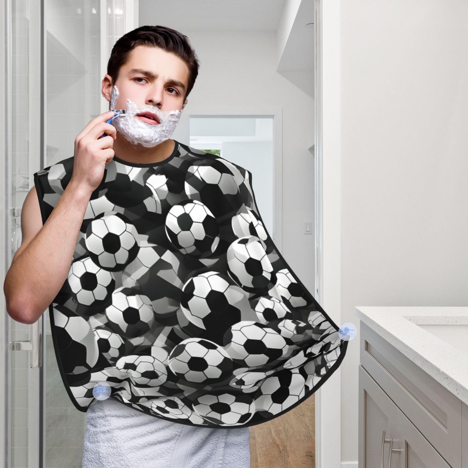 YQxwJL Black And White Soccer Ball Pattern Print Beard Bib Shaving Apron, Beard Hair Trimming Cape Gift For Dad