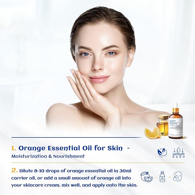 HIQILI Sweet Orange Essential Oil for Diffusers & Skin Care