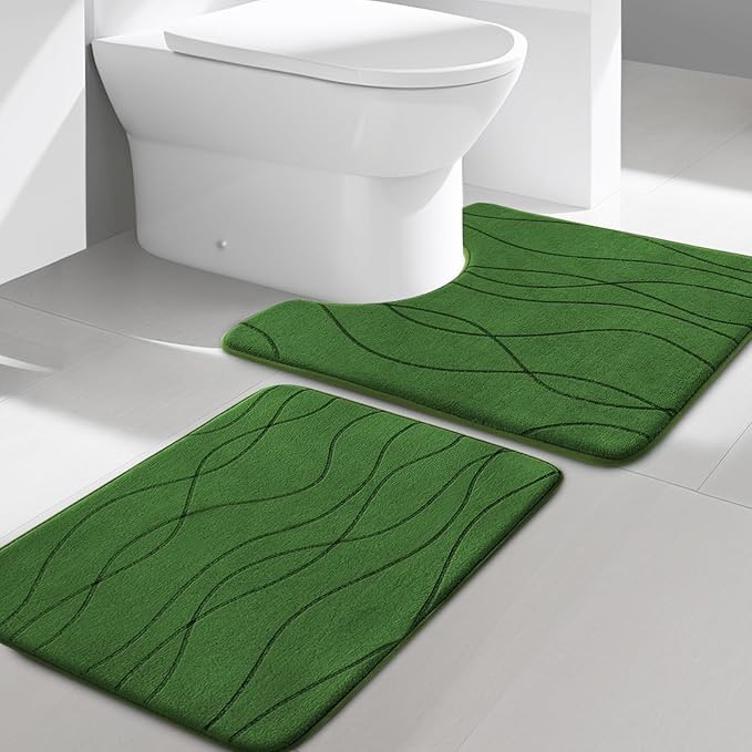 YIHOUSE Bathroom Rugs Set 2 Piece, Memory Foam Bath Mat Green