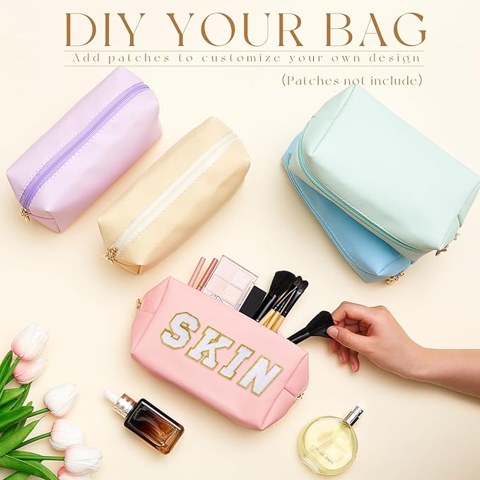 Kigeli Aesthetic Makeup Bags PU Leather Cosmetic Pouches Waterproof Plain Toiletry Bags Makeup Pouches Bulk for Women Party Gift Travel Storage Organizer(Vivid Color,7.1 x 2.8 x 4.3 in)