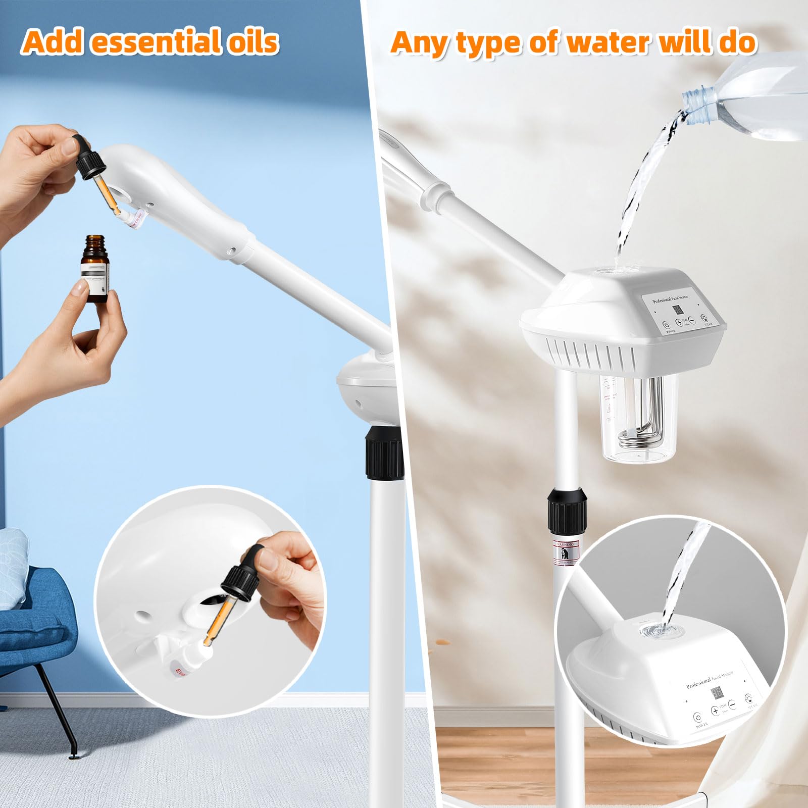 Professional Facial Steamer, Face Steamer on Wheels, SPA Ozone Steamer, Standing Face Steamer for Spa, Salon and at Home Use