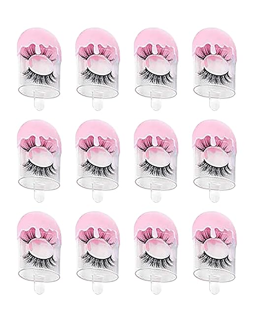Healthcom 12 Packs Cute Ice Cream Shape Plastic False Eyelashes Packaging Case Empty Eyelash Storage Box Candy Container with Trays Mink Lashes Box Holder Travel Cosmetic Case for Women Girls,Pink …