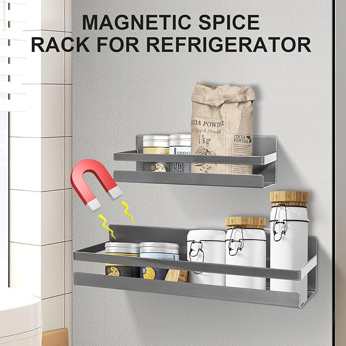 Uten Magnetic Spice Rack for Refrigerator 2 Pack, Kitchen Spice Organizer