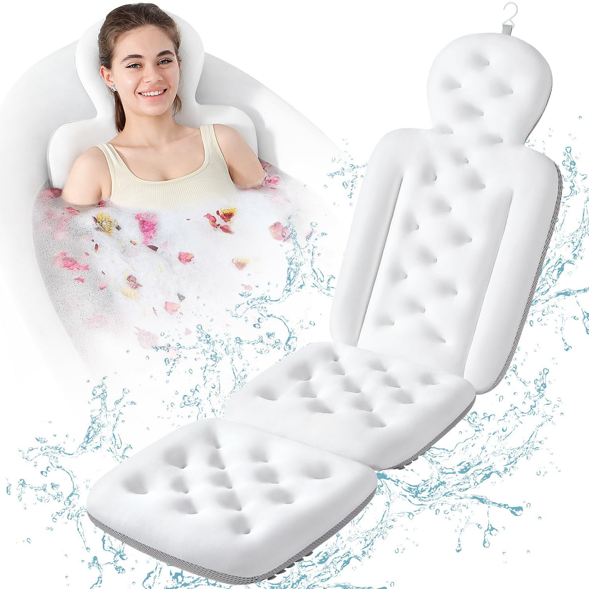 Full Body Bath Pillow for Tub, Bathtub Cushion with 160 Suction Cups