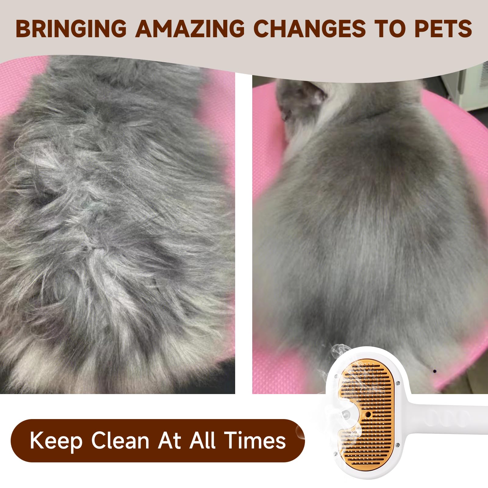 Pet Steam Brush for Dog & Cat Includes Waterless 2*Shampoo