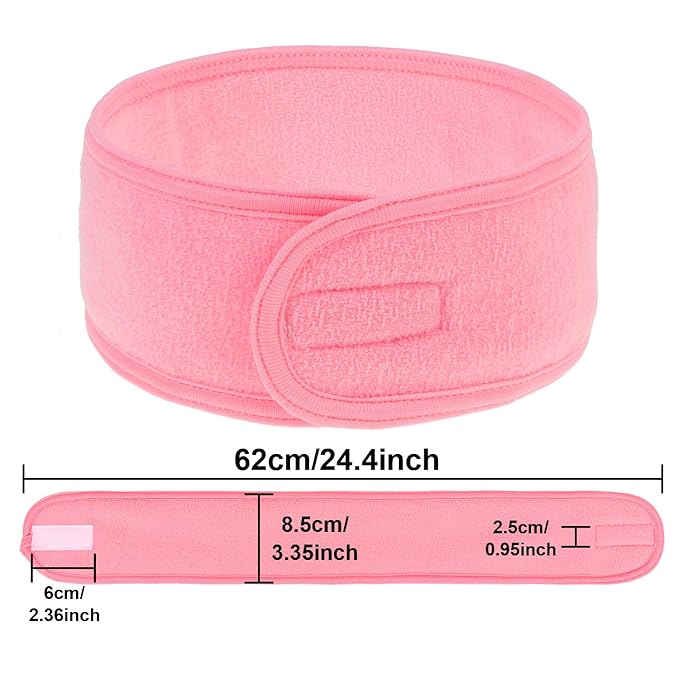 Whaline Spa Headband 4 Pcs Pink Makeup Hair Band Facial Head Wrap Hair Tie
