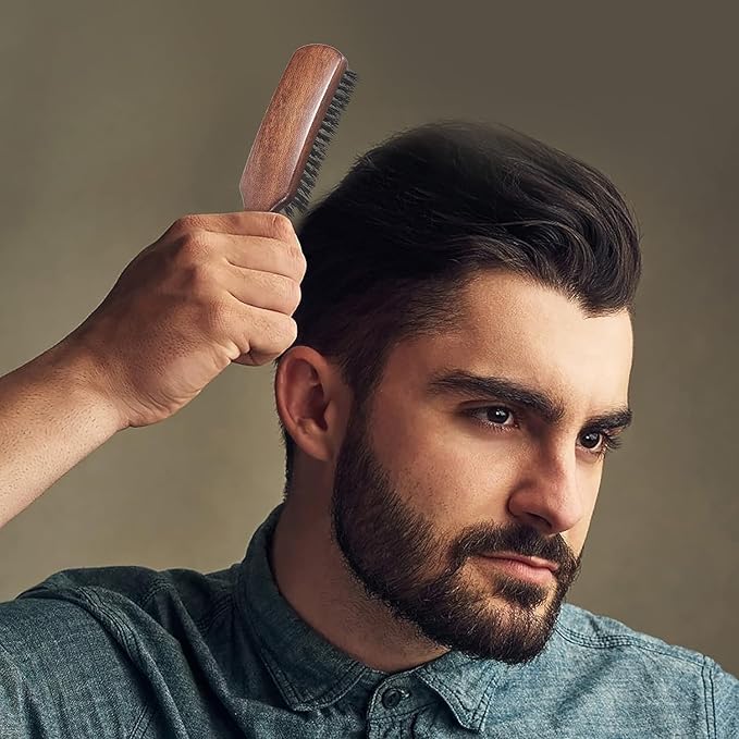 Lorsex Hair brush for Men, Boar Bristles Slick Back Hair Brush for Fine Thin Medium Hair, Nature Boar Hairbrush for Beard Styling