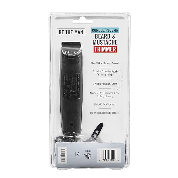 ConairMAN Beard Trimmer for Men Includes Nose and Ear Hair Trimmer and 5-Position Comb Attachment, 4 piece Men's Grooming Kit, Corded