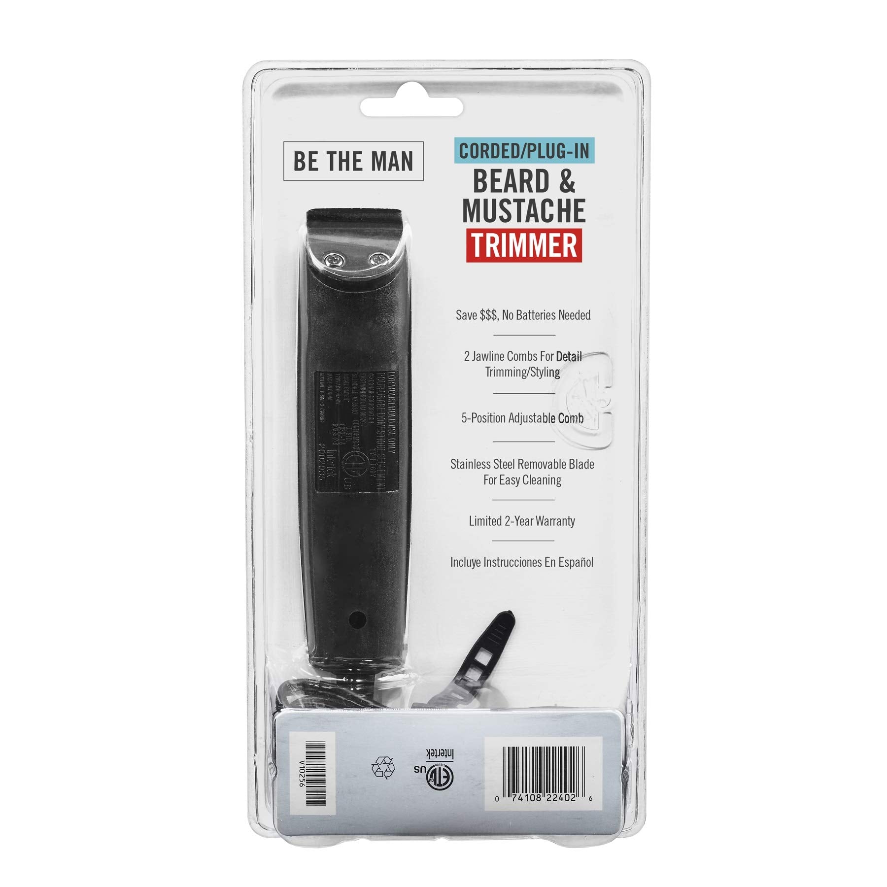 ConairMAN Beard Trimmer for Men Includes Nose and Ear Hair Trimmer and 5-Position Comb Attachment, 4 piece Men's Grooming Kit, Corded