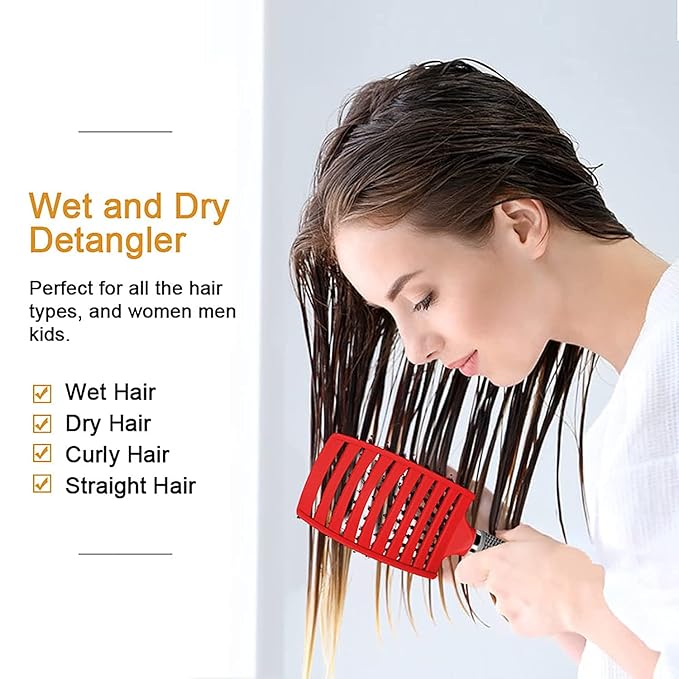 Magical Ultra Detangling Brush for Wet or Dry Hair, Detangler Brush, Fast Drying Styling Massage Hairbrush for Men, Women and Kids (New Gold+Pink)