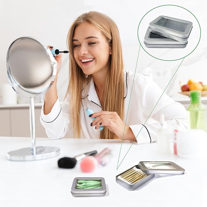 MatFirsmo Cotton Swab Holder for Travel, 2 Pcs Portable Small Dental Floss Holder Empty Metal Cotton Ball Holder, Travel Floss Picks Case with Dustproof Lid for Cotton Swabs Hair Ties Floss