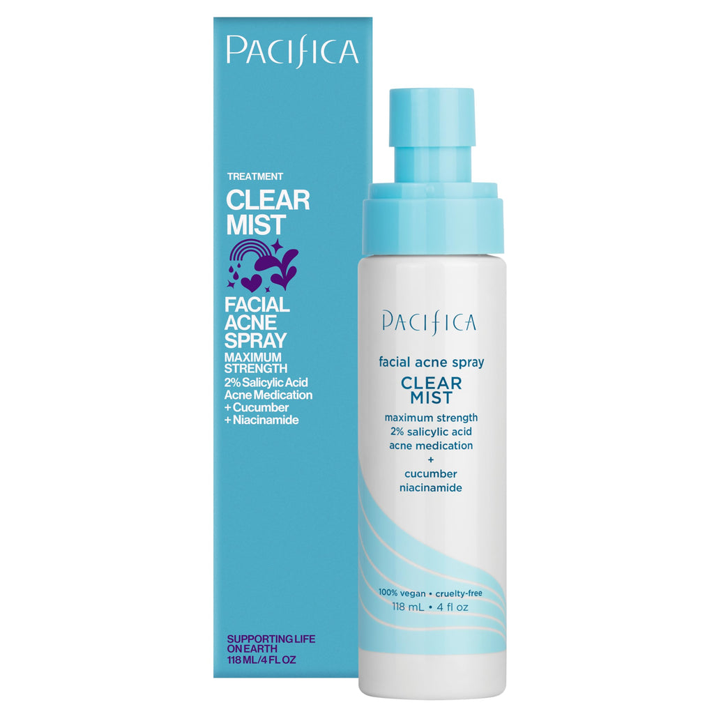 Pacifica Facial Spray for Acne Treatment - Clear Face Mist Acne Spray w/ 2% Salicylic Acid Niacinamide & Aloe - Acne Cleanser - Targets Bacteria for Teens & Adults Vegan Clean Dermatologist Tested