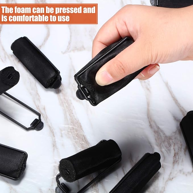 40 Pieces Sponge Hair Rollers Satin Rollers Silk Foam Rollers Women Hair Curlers with Duck Teeth Clips for Hairdressing Styling(Multi-size,Black)