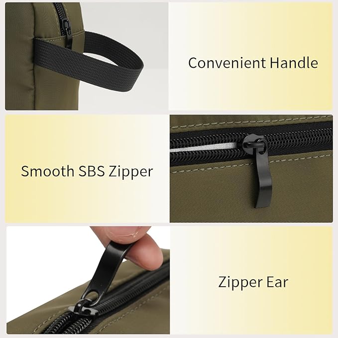 XIRYOHEAUR Travel Hanging Toiletry Bag with Carry Handle - Water-Resistant Small Cosmetic Organizer for Men & Women, Makeup, Shaving Kit, Gym & Travel Essentials (Olive Green)