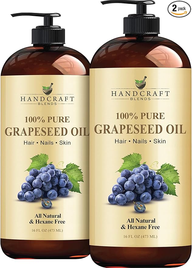 Handcraft Blends Grapeseed Oil | 100% Pure and Natural | Bath & Body Oil | Premium Grade Carrier Oil | Skin | Hair | Body | Massage | Cold-Pressed | Hexane-Free | 16 Fl Oz (Pack of 2)