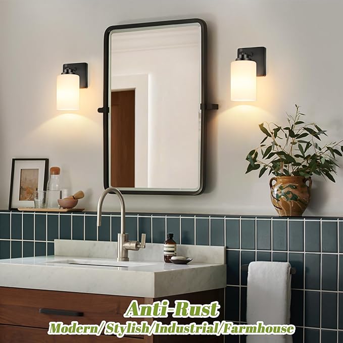 VerRon Wall Sconces Set of 2 with White Glass Shade for Bathroom