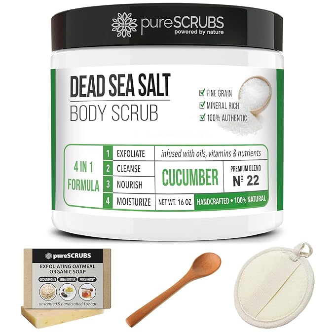 pureSCRUBS Premium Cucumber Body Scrub Set, Exfoliating Dead Sea Salt Scrub