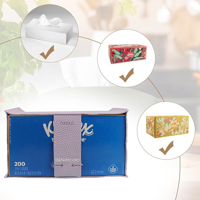 PARIERIS Tissue Box Cover PU Leather Tissue Holder Rectangle Facial Tissue Case Tissue Box Organizer Dispenser for Bathroom, Kitchen, Home, Office, Tabletop (Violet, Short)