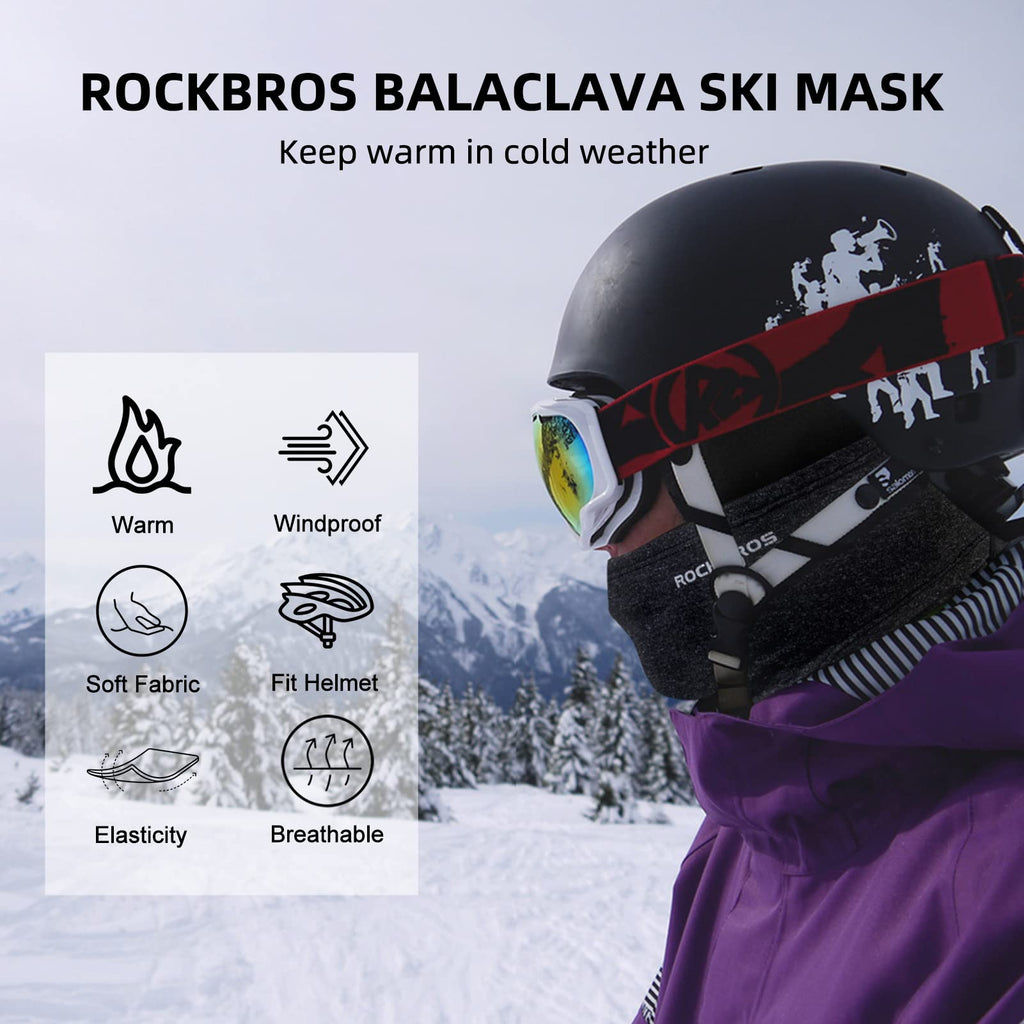 ROCKBROS Cold Weather Balaclava Ski Mask for Men Windproof Thermal Winter Scarf Mask Women Neck Warmer Hood for Cycling Black Grey