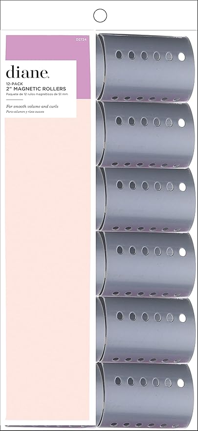 Diane Smooth Hair Rollers, 2-Inch Hair Rollers for Volume, Blowout & Wet Set Styling, Large Vented Curlers for Loose Curls, Body & Root Lift, Gentle Rollers for Medium & Long Hair, 12-Count, Grey