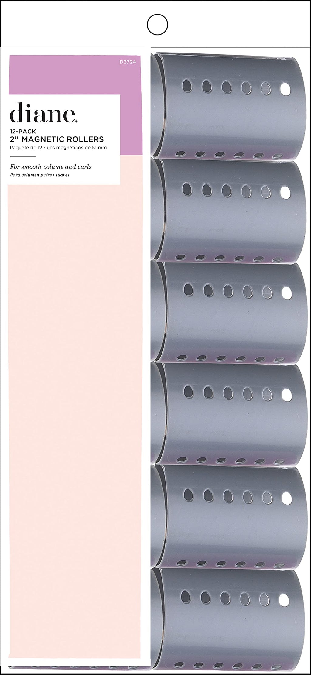Diane Smooth Hair Rollers, 2-Inch Hair Rollers for Volume, Blowout & Wet Set Styling, Large Vented Curlers for Loose Curls, Body & Root Lift, Gentle Rollers for Medium & Long Hair, 12-Count, Grey